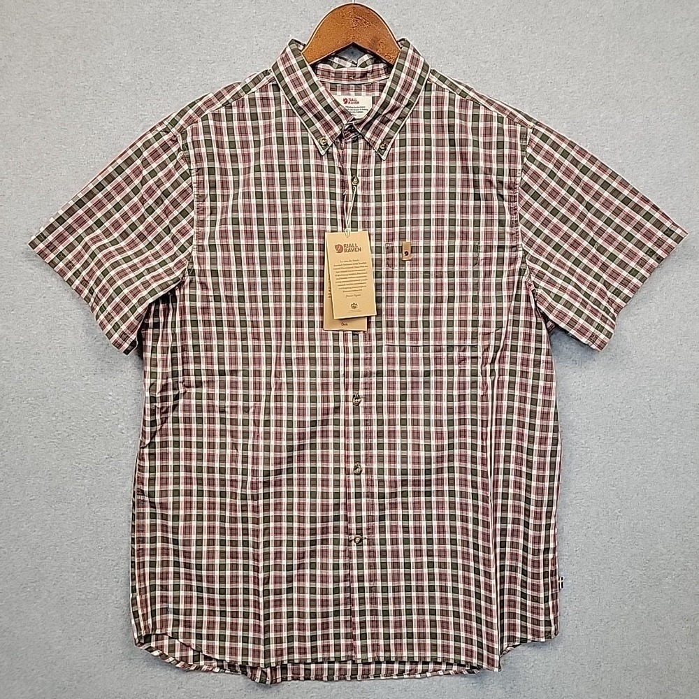 NEW Fjallraven Ovik Men's XL Olive Plaid Check Button Down Short Sleeve Shirt